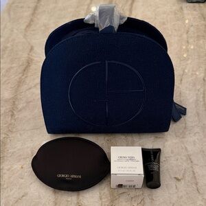Giorgio Armani Navy Blue Small Bag +Mirror, cream and primer samples NWT